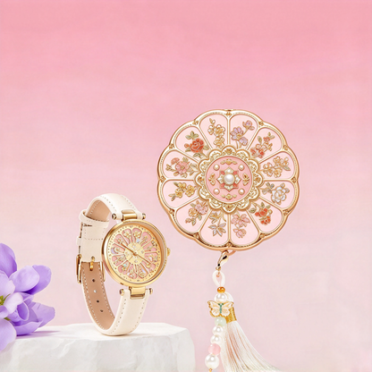 Twelve Flower Gods Watch & Folding Mirror Gift Set