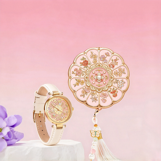 Twelve Flower Gods Watch & Folding Mirror Gift Set