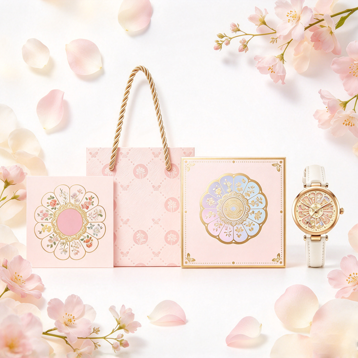 Twelve Flower Gods Watch & Folding Mirror Gift Set
